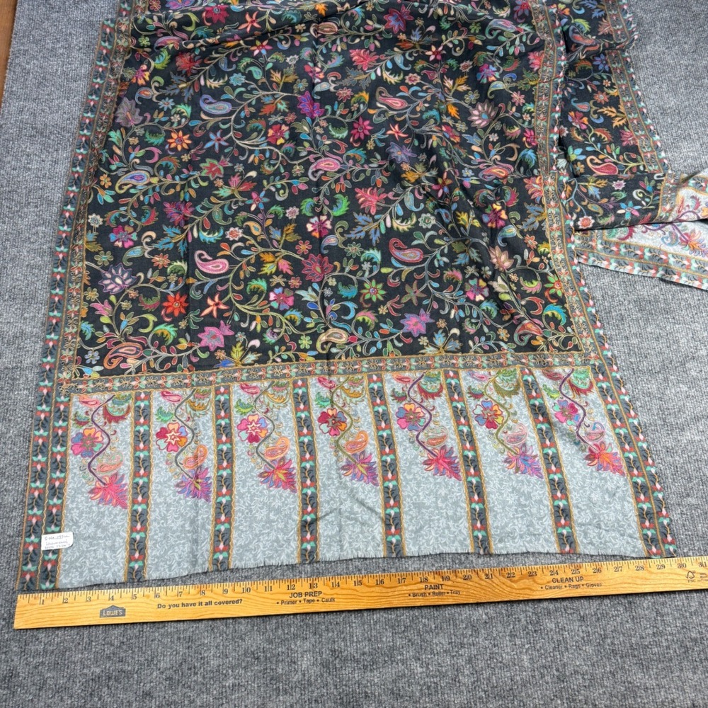 Pashmina Kashmiri Aari Hand Embroidered Kalamkari Fine Wool Shawl Stole 80"x30" - Picture 5 of 11